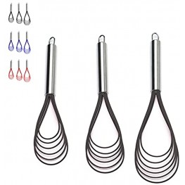 Flat Whisks Stainless Steel,3 Pack 10''+11''+12'' Set Premium Sturdy-6 Silicone Heads Non Stick Wires Whisk for Blending Beating Stirring Kitchen Cooking Color Grey by Jell-Cell