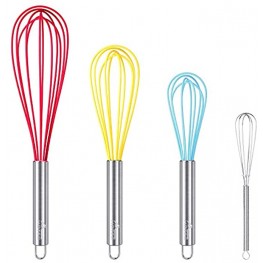 HOTEC Silicone Whisks for Cooking 4 Piece Pack Balloon Wire Whisk Egg Beater Milk Frother Kitchen Utensils Gadgets for Blending Whisking Beating Stirring