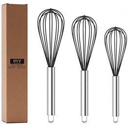 OYV Whisk Whisks for Cooking Upgraded Silicone Mini Whisk 3 Pack Sturdy Colored Balloon Egg Beater for Blending Whisking Beating Stirring Cooking Baking 3 Pack Black