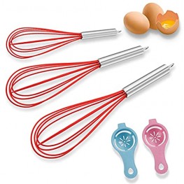 Silicone Whisk Set UTILITI 3 Pack Wire Whisk Kitchen Wisks for Cooking for Blending Whisking Beating Stirring RED