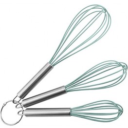 Silicone Whisks 3 Pack 8"+10"+12" Whisk Set Frother Kitchen Balloon Wire Wisks for Cooking Whisking Blending Stirring Beating Aqua