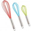 Silicone Whisks for Cooking 3 Pack Sturdy Colored Balloon Line Whisk Set Stainless Steel & Silicone Non-Stick Coating Hand Milk and Egg Beater for Blending Whisking Beating Stirring Cooking Baking