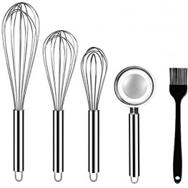 Stainless Steel Whisks ONME 3 Pack Kitchen Whisks with Stainless Steel Egg Separator and Silicone Cooking Brush 8 10 12 Balloon Wire Whisk for Blending Whisking Beating Stirring Set of 5