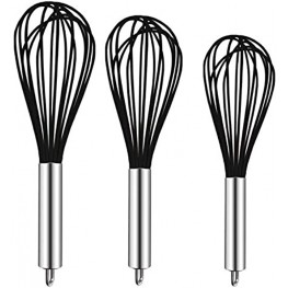 TEEVEA Upgraded 3 Pack Very Sturdy Kitchen Silicone Whisk Balloon Wire Whisk Set Egg Beater for Blending Whisking Beating Stirring Cooking Baking