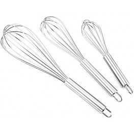 UDUD 3 Pcs Stainless Steel Whisks 8 + 10 + 12 inch Kitchen Whisks with for Cooking Blending Whisking Beating and Stirring