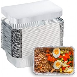 50 Pack Aluminum Foil Pans Disposable 8.5"×6"×2" Foil Food Containers with Lids 2.25 LB Heavy Duty Tin Foil Pans 50 Containers and 50 Lids for Cooking Baking Meal Prep and Freezer Takeout