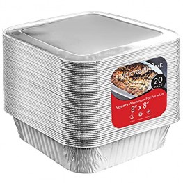 8x8 Foil Pans with Lids 20 Count 8 Inch Square Aluminum Pans with Covers Foil Pans and Foil Lids Disposable Food Containers Great for Baking Cooking Heating Storing Prepping Food