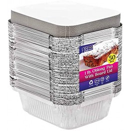 Aluminum Pans 50 Foil Oblong Pans and 50 Board Lids 1 Lb. | For All Types of Prepping Food