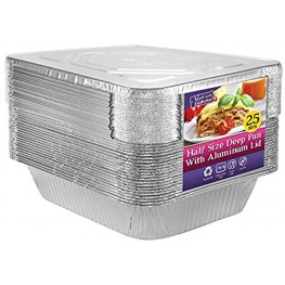 Aluminum Pans Half Size Disposable Pans with Aluminum Lids | For All Types of Prepping Food | 25 Sets