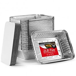 Aluminum Pans Take Out Containers with Lids 50 Pack 2 Lb Disposable Aluminum Foil Oblong Pans with Cardboard Covers To Go Food Storage Containers for Baking Meal Prep Takeout and Freezer