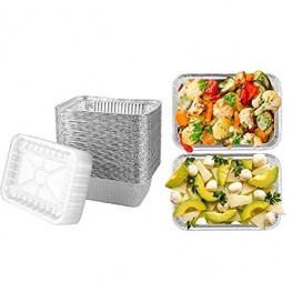 Brandon super Heavy Duty Disposable Aluminum Oblong Foil Pans Plastic Cover Recyclable Tin Food Storage Tray Safe Disposable Aluminum Material Suitable for Cooking 50PCS Thickened 8x 5.5
