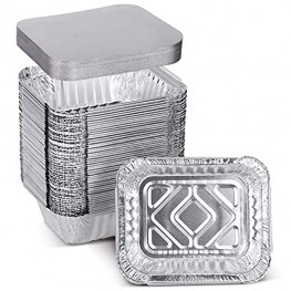 XIAFEI 1LB Takeout Foil Pans with Lids50 Pack Recyclable Food Storage,Disposable Aluminum Foil for Catering Party Meal Prep Freezer Drip Pans BBQ Potluck Holidays- 5.5" x 4.5"x 1.57"