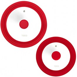 [2 Pack] Multi Sized Lids Universal Silicone Glass Lid for Pots Pans Tempered Glass Food Safe Silicone Rim Cool Touch Handle Steam Vent Dishwasher Safe 8 8.5 9.5 10 11 Red