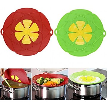 2Pcs Spill Stopper Lid Cover,Boil Over Safeguard,Silicone Spill Stopper Pot Pan Lid Multi-Function Cooking Tool,Kitchen Gadgets for Cooking Lover,Parents,Friends Green& Red