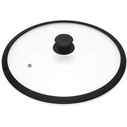 Glass Lid for Pans Pots & Skillets Ventd Tempered Glass Lid with Silicone Graduated Rim Fits 12" Diameter Cookware Heat Resistant Handle Dishwasher Safe Black