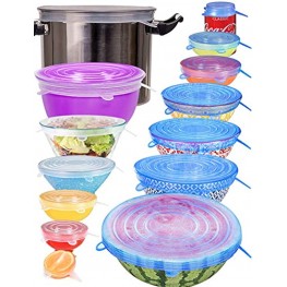 longzon Silicone Stretch Lids 14 Pack Include 2Pcs XXL Size up to 9.8'' Diameter Reusable Durable Food Storage Covers for Bowl 7 Different Sizes to Meet Most Containers Dishwasher & Freezer Safe
