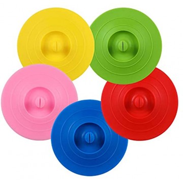 ME.FAN Silicone Cup Lids Circle Cup Cover [5 Set] Anti-dust Airtight Seal Mug Cover Hot Cup Lids Spoon Holder Silicone Drink Bowl Lids Bright Colors