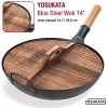 YOSUKATA Cast Iron Wok Cover Premium Wok Cover 14 inch Pan Lid Wooden Wok Lid 14 inch with Ergonomic Handle Condensate-free 14 inch Pan Lid Durable Wok Accessories for Genuine Asian Cooking