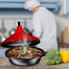 Bruntmor Fire Red Cast Iron Moroccan Tagine 4-Quart Cooking Pot with Silver knob Enameled Base and Cone-Shaped Ceramic Lid Good for Baking and Frying Oven and Dishwasher safe