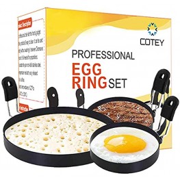 COTEY 1x Large 6 Pancake Mold & 2x 3.5 Nonstick Egg Rings Set of 3 Round Crumpet Ring Mold Shaper for English Muffins Pancake Cooking Griddle- Portable Grill Accessories for Camping Sandwich Burger