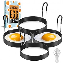 KTM KITCHEN Egg Rings Pack of 4 – Non-Stick Egg Ring for Frying Eggs – 3.5 Inches Stainless Steel Round Egg Cooker Ring with Plastic Egg Separator to Separate Egg Yolk and Egg White + Ebook