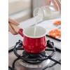 MDZF SWEET HOME 4-Inch Enamel Milk Pot Non-stick Mini Saucepan Butter Warmer with Wooden Handle Small Cookware 17Oz Red