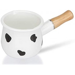 MDZF SWEET HOME 4-Inch Enamel Milk Pot Non-stick Mini Saucepan Butter Warmer with Wooden Handle Small Cookware 17Oz