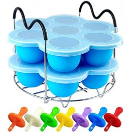 PRAMOO Silicone Egg Bites Molds and Steamer Rack Trivet with Handles for Instant Pot Accessories 3pcs set for 6qt & 8qt Electric Pressure Cooker with 7 Colorful Plastic Sticks
