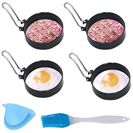 ShengHai Non-Stick Egg Ring 6 Pack Stainless Steel Egg Ring Molds With Brush & Mini Oven Mitt For Fried Egg McMuffin Sandwiches Frying Or Shaping Eggs Household Breakfast Cooking Tools