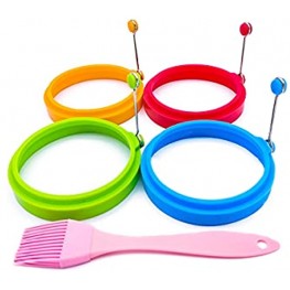 Silicone Egg Rings,Egg Cooking Rings with Silicone Oil Brush,Egg Fried Cooking Rings Pancake Mold with Handle4pcs