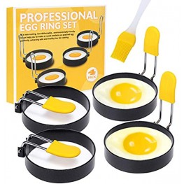 Suanyok 4-Piece Stainless Steel Egg Ring With Anti-Scalding Handle And Oil Brush Egg Rings For Fried Eggs And English Muffins Non-Stick Coating Kitchen Breakfast Tool For Frying Shaping